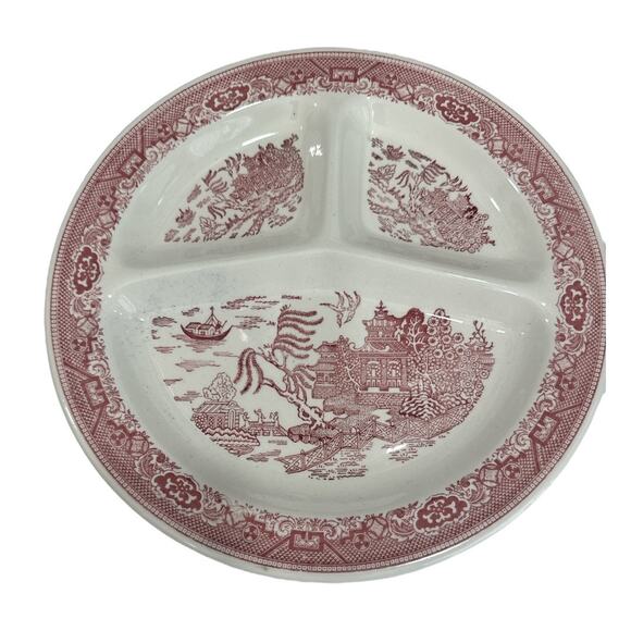 Set of 2 Vintage Pink Willow Royal China Segmented 10.5” Dishes - Picture 3 of 13